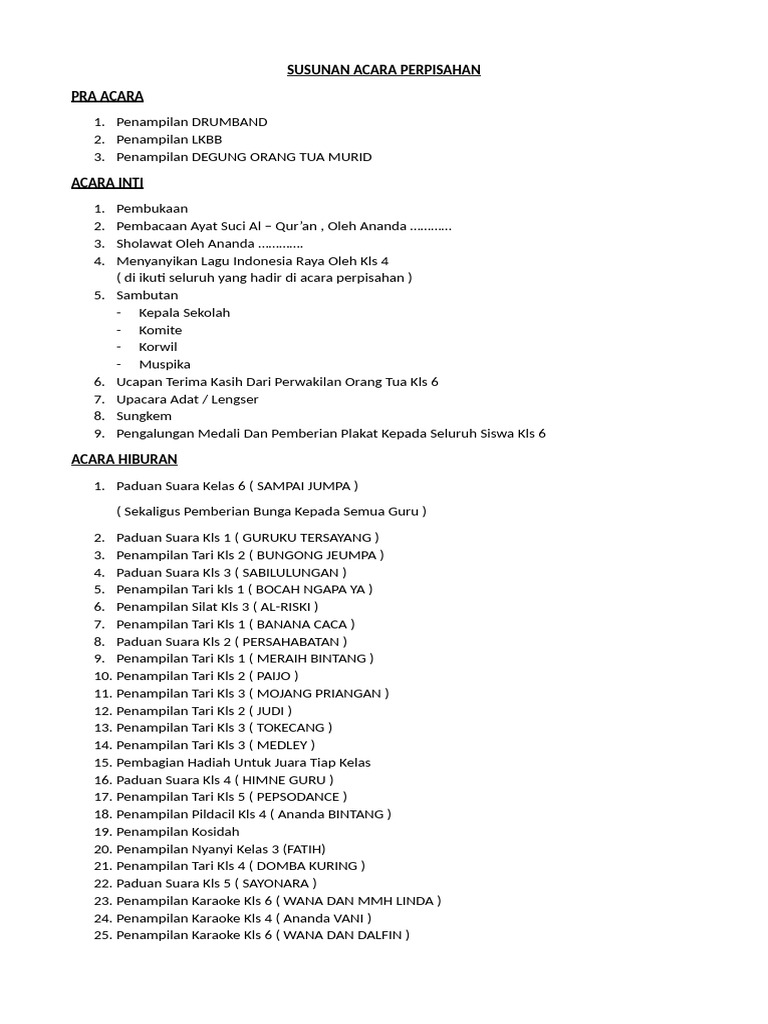 Susunan Acara Perpisahan Pdf