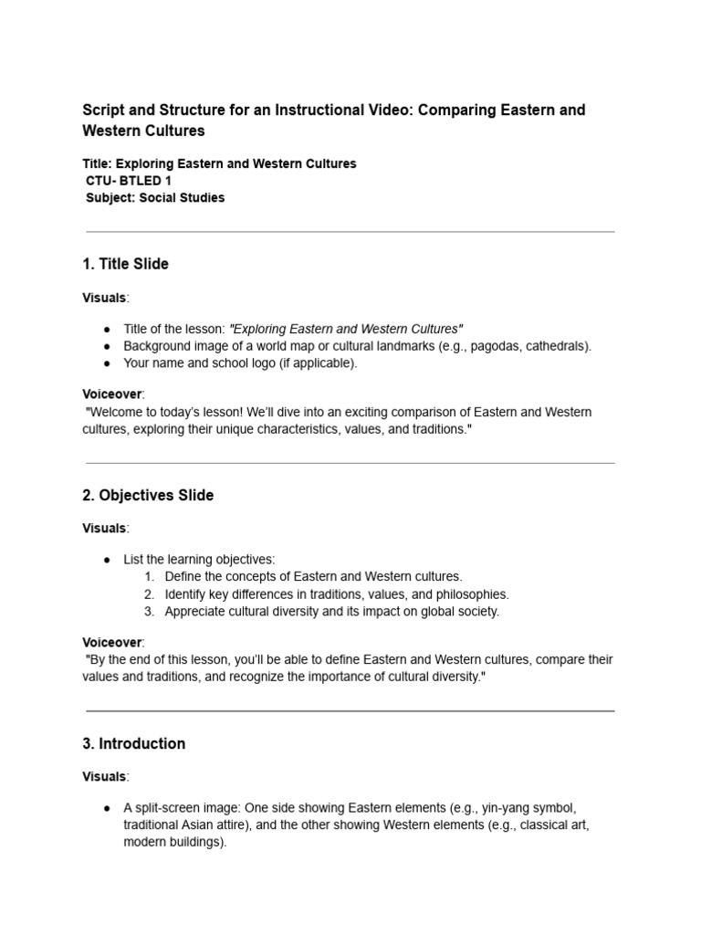 Script and Structure for an Instructional Video- Comparing Eastern and ...