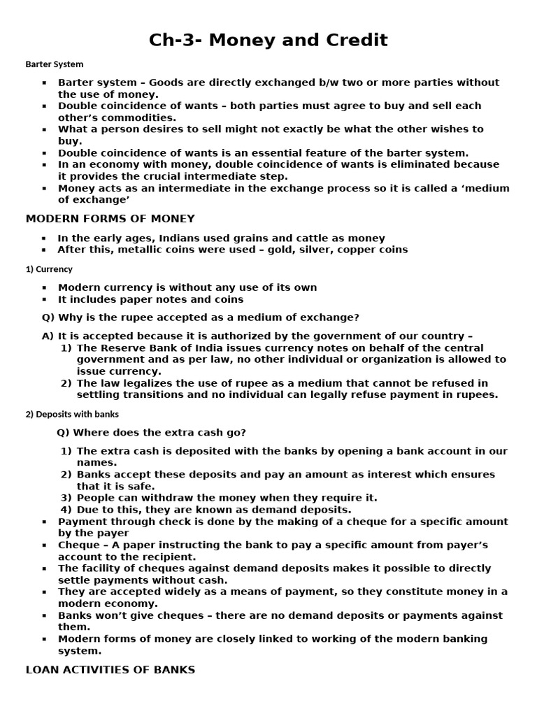 Ch 3 Money And Credit Pdf Loans Debt