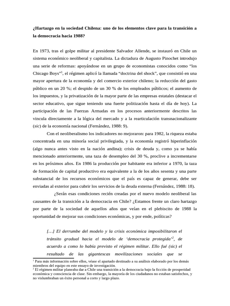 Ensayo de Investigacion - Hartazgo en La Sociedad Chilena | PDF | Chile ...