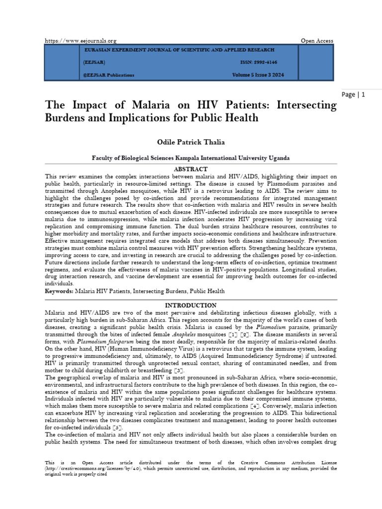 The Impact of Malaria On HIV Patients: Intersecting Burdens and ...