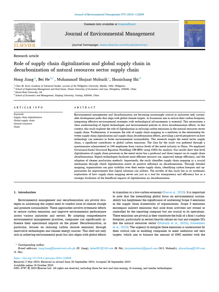 Digitalization in Supply Chain Decarbonization | PDF | Climate Change ...