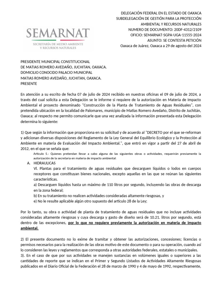 Autorización Impacto Ambiental Oaxaca | PDF | México | Entorno natural