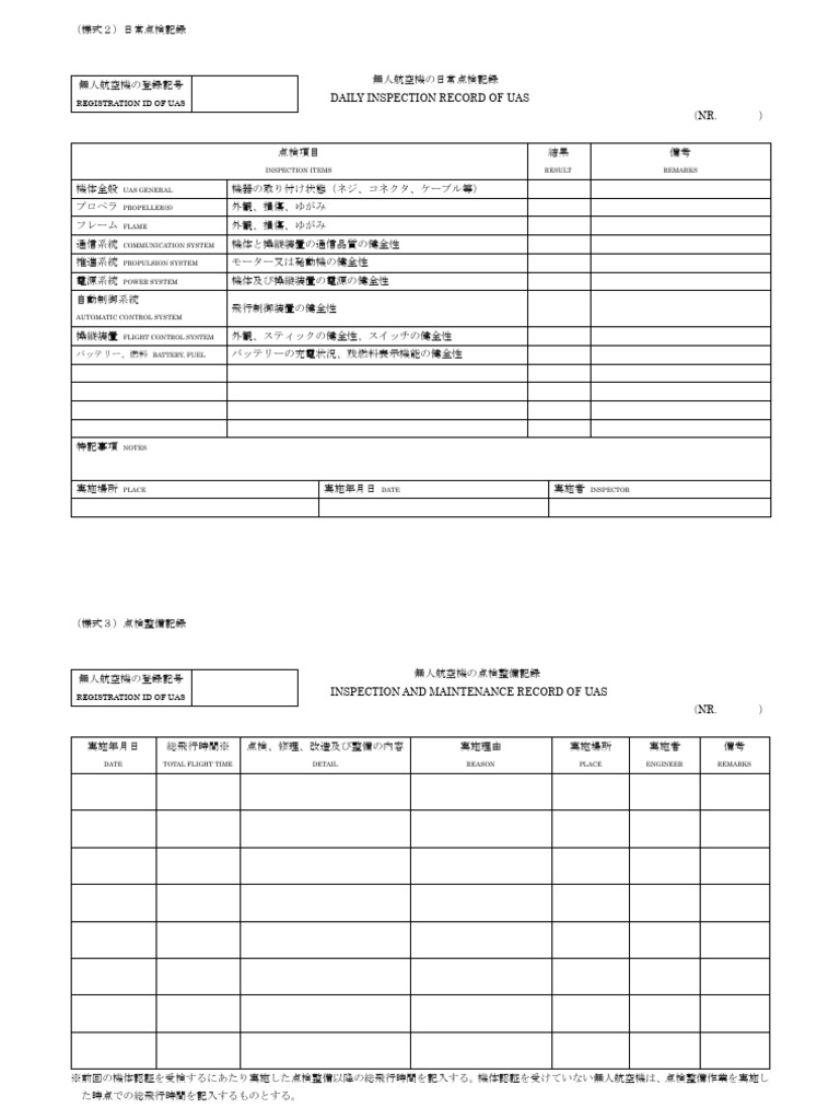 Inspection and Maintenance Record of Uas | PDF