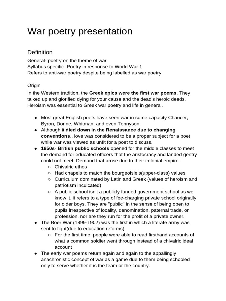 War Poetry Pdf Poetry Chivalry