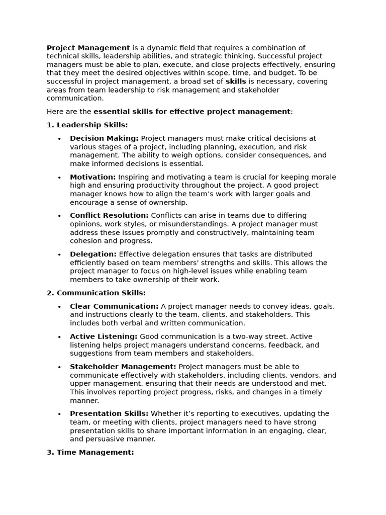 Essential Skills for Project Managers | PDF | Project Management ...