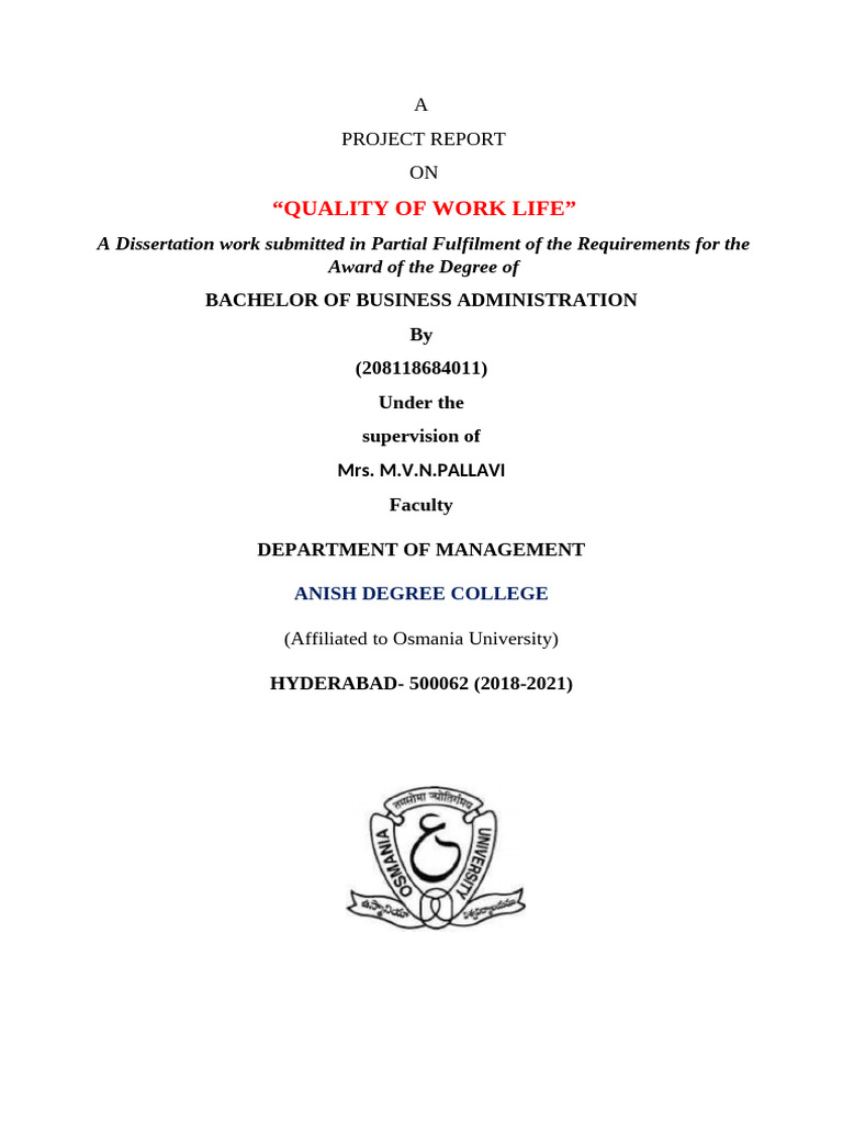 Quality of Work Life Project | PDF | Methodology | Employment