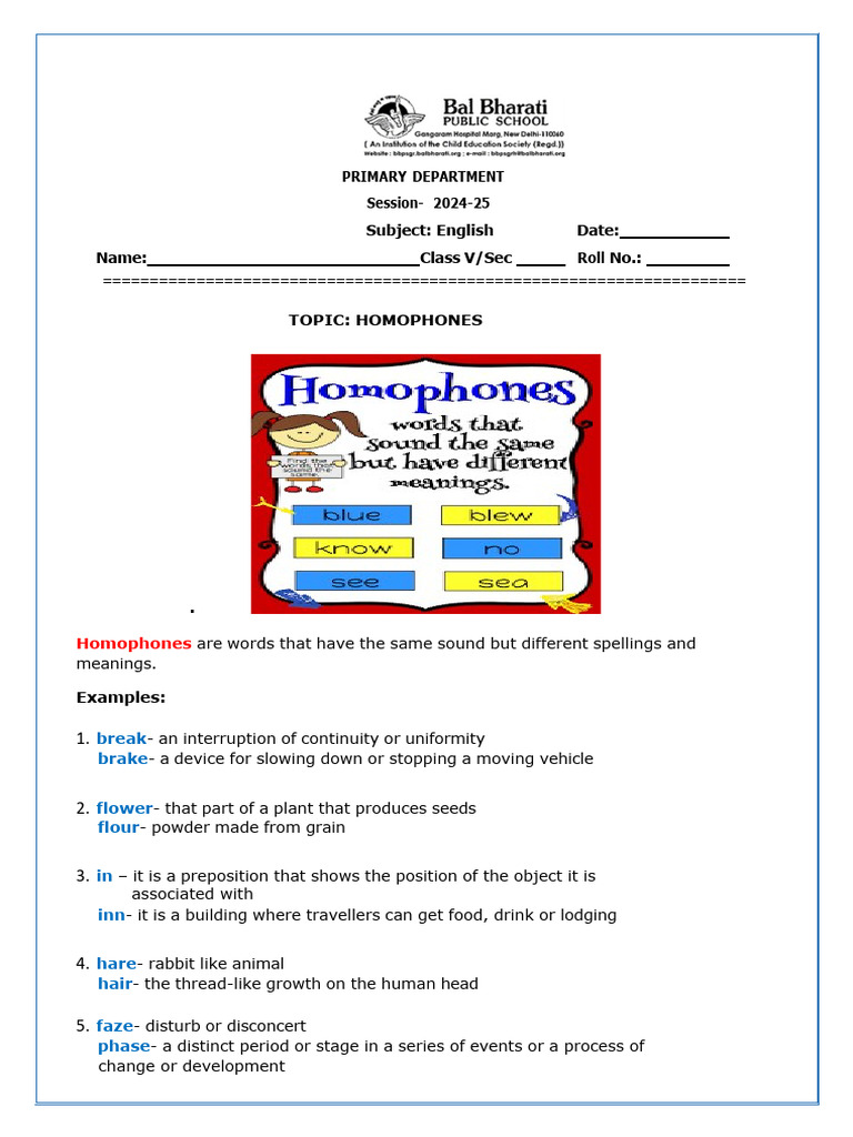 Homophones | PDF