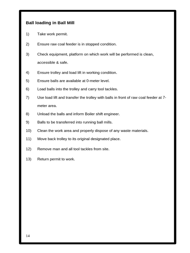Ball Mill Loading Procedure Guide | PDF