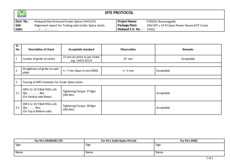 Girder Splice Alignment Report | PDF