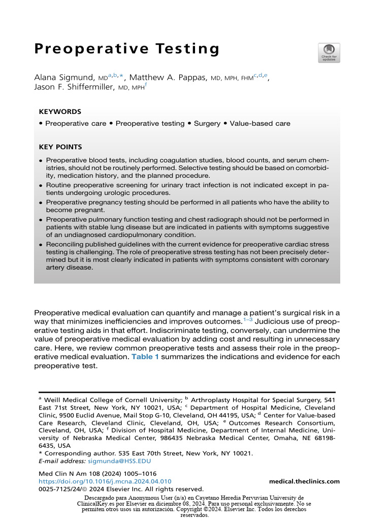 Preoperative Testing | PDF | Anemia | Electrocardiography