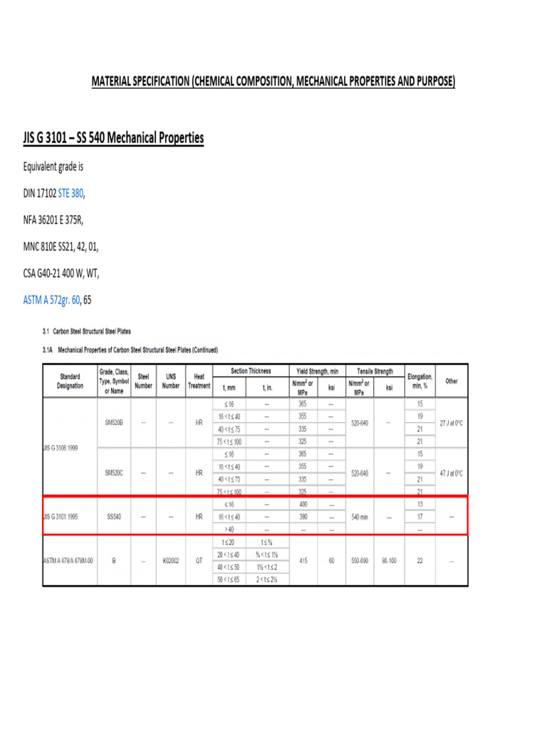 Material Specification Jis3101 - SS540 | PDF