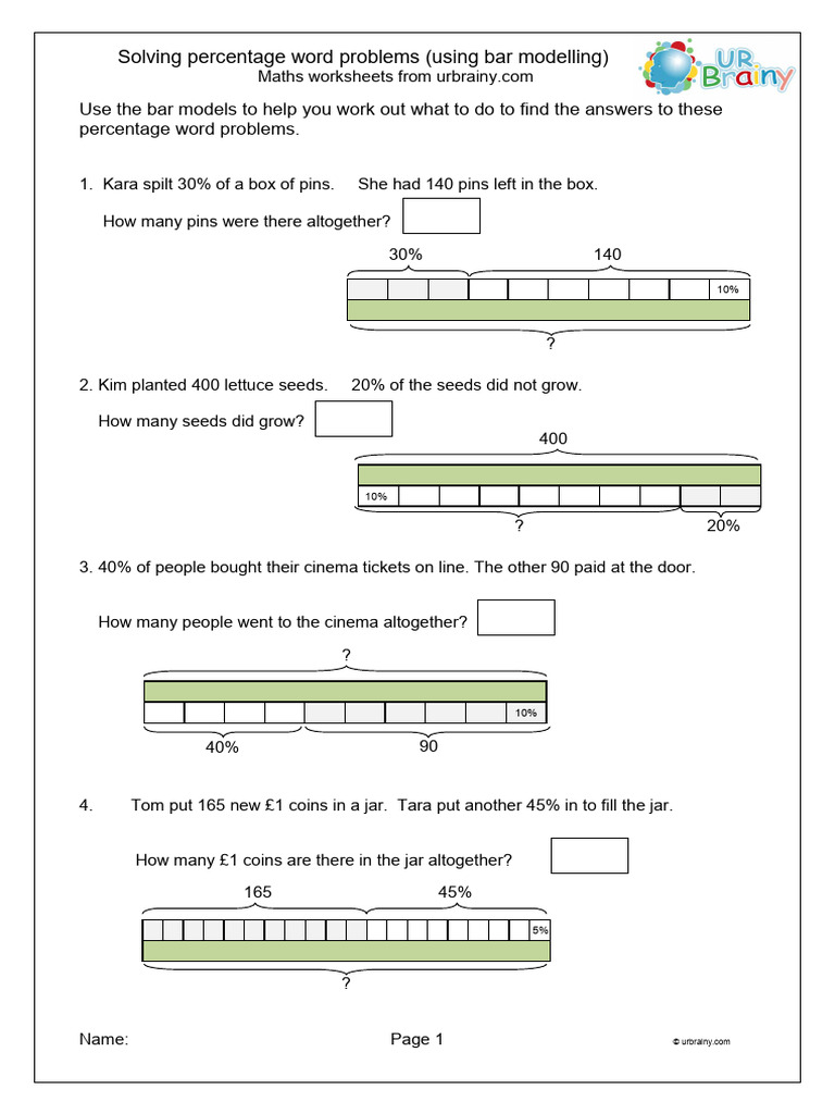 Bar Model Percentage Word Problems | PDF