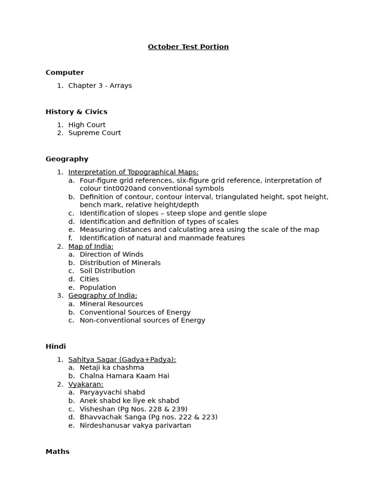 October Test Topics Overview | PDF