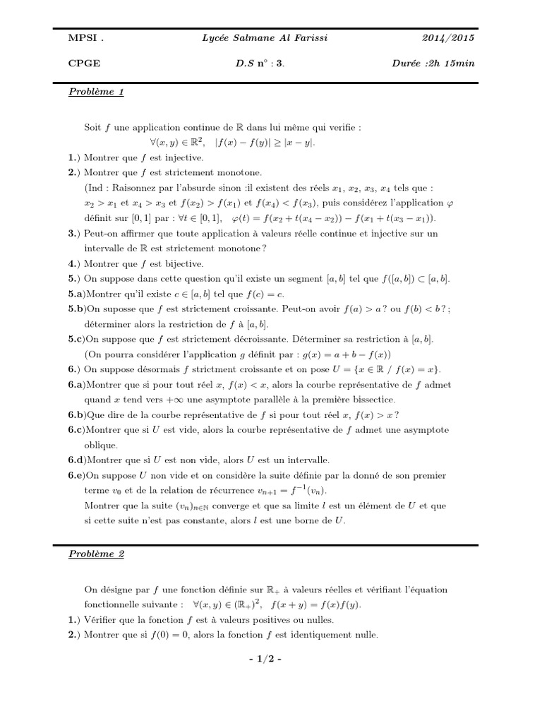 Problèmes de mathématiques en CPGE MPSI | PDF | Séquence | Fonction ...