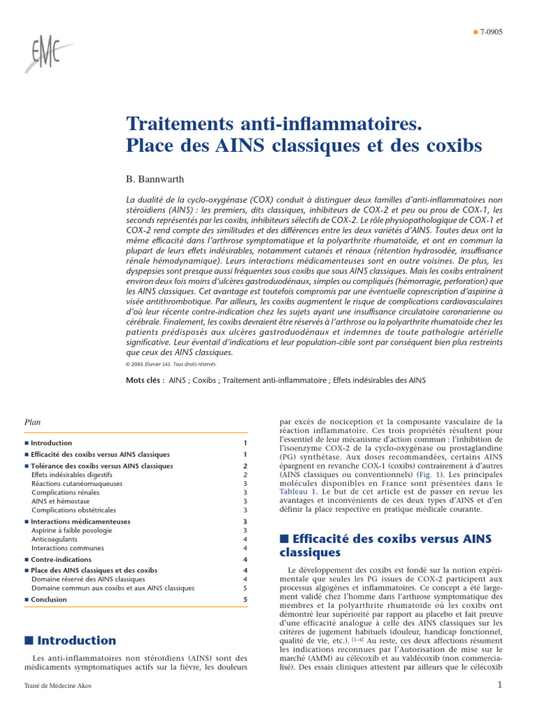 AINS classiques vs Coxibs : Efficacité et Risques | PDF | Anti ...