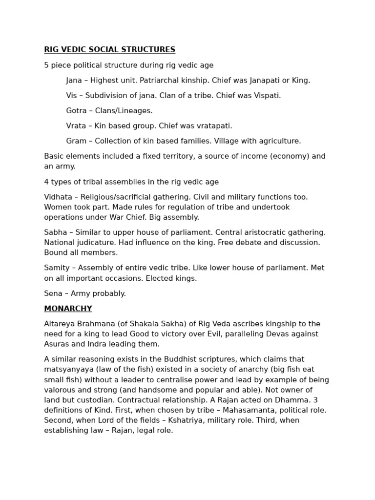 Rig Vedic Social Structures Explained | PDF | Caste