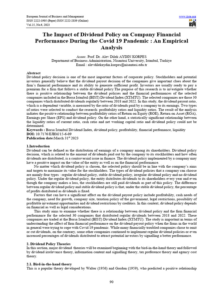 The Impact of Dividend Policy On Company Financial Performance During ...