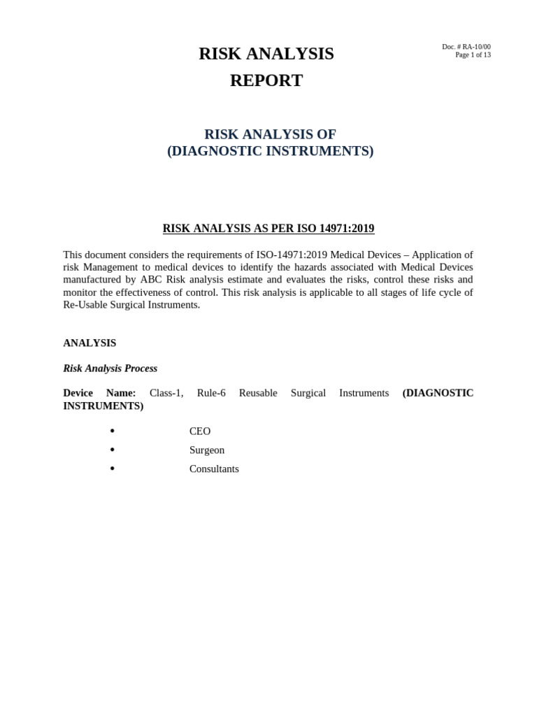 ISO 14971 Risk Analysis for Surgical Instruments | PDF | Medical Device ...