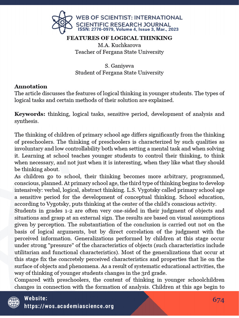 Developing Logical Thinking in Students | PDF | Thought | Critical Thinking