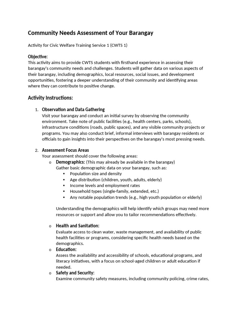 Barangay Community Needs Assessment Guide | PDF | Needs Assessment ...