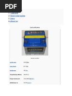 Battery Types: Lead-Acid Nickel Metal Hydride Zebra Lithium Ion