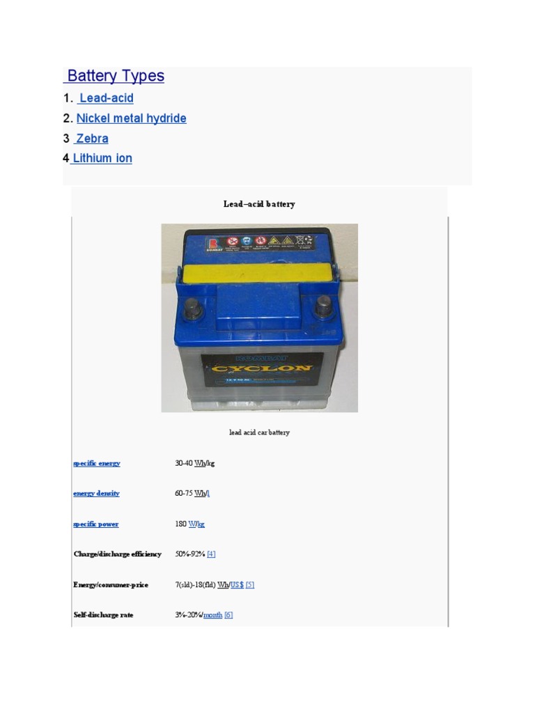 Battery Types LeadAcid Nickel Metal Hydride Zebra Lithium Ion PDF