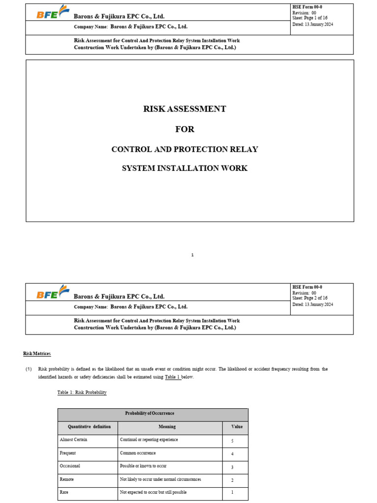 Risk Assessment for Relay System Installation | PDF | Risk | Personal ...