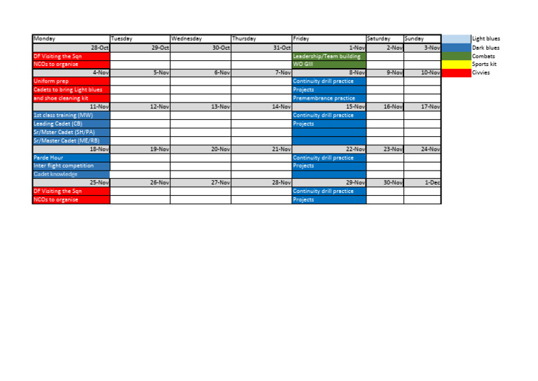 November Cadet Training Schedule | PDF