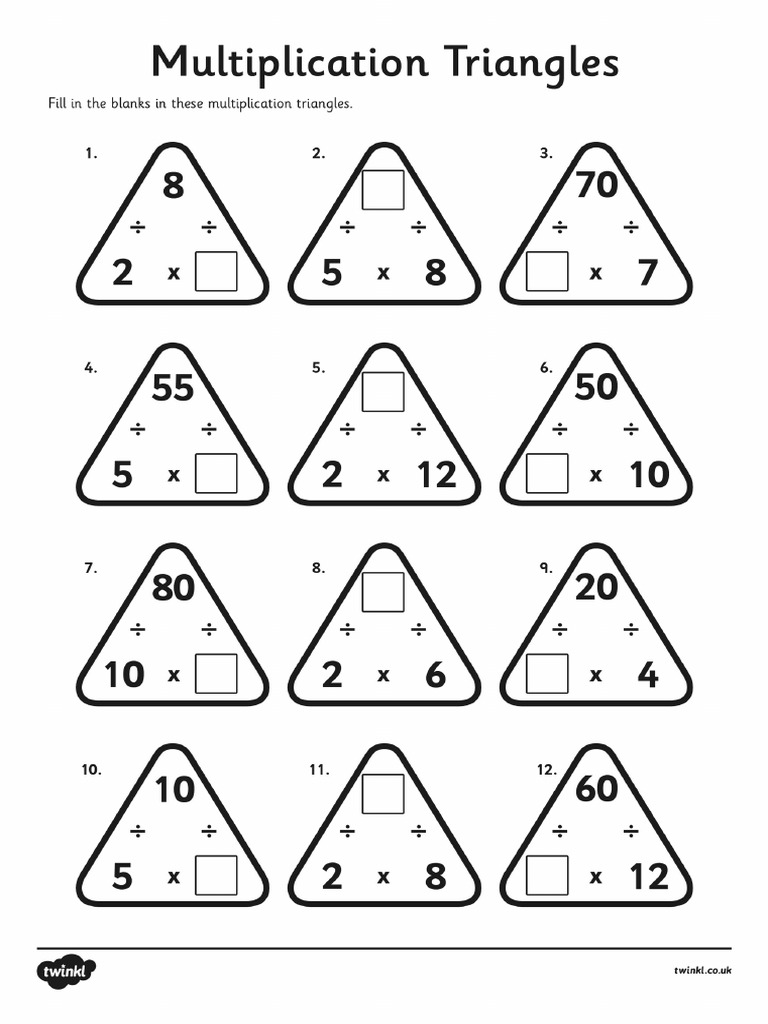 T N 4670 Multiplication Triangles Activity Sheet 2 5 and 10 Times ...