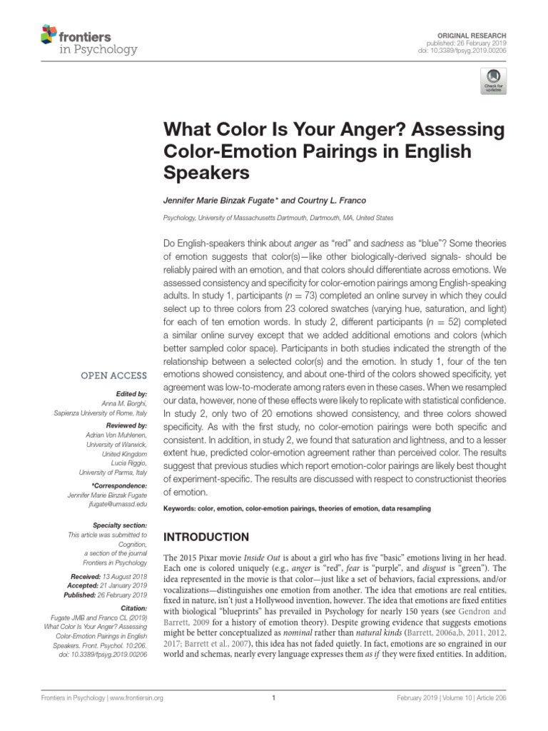 Color-Emotion Pairings in English Speakers | PDF | Emotions | Color