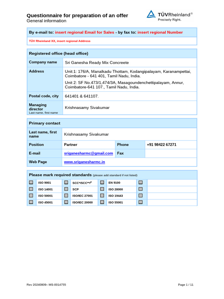 Questionnaire MULTI - DAkkS - TRC - MS-014755 - 20240809 | PDF | Iso ...
