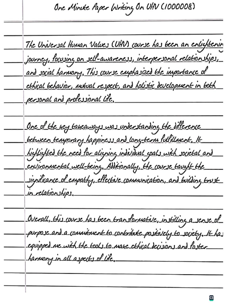 Universal Human Values One Minute Paper Writing (0901EE211104) | PDF