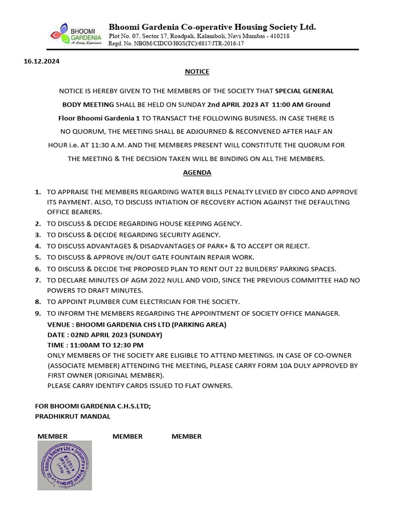 Special General Meeting Notice 2023 | PDF