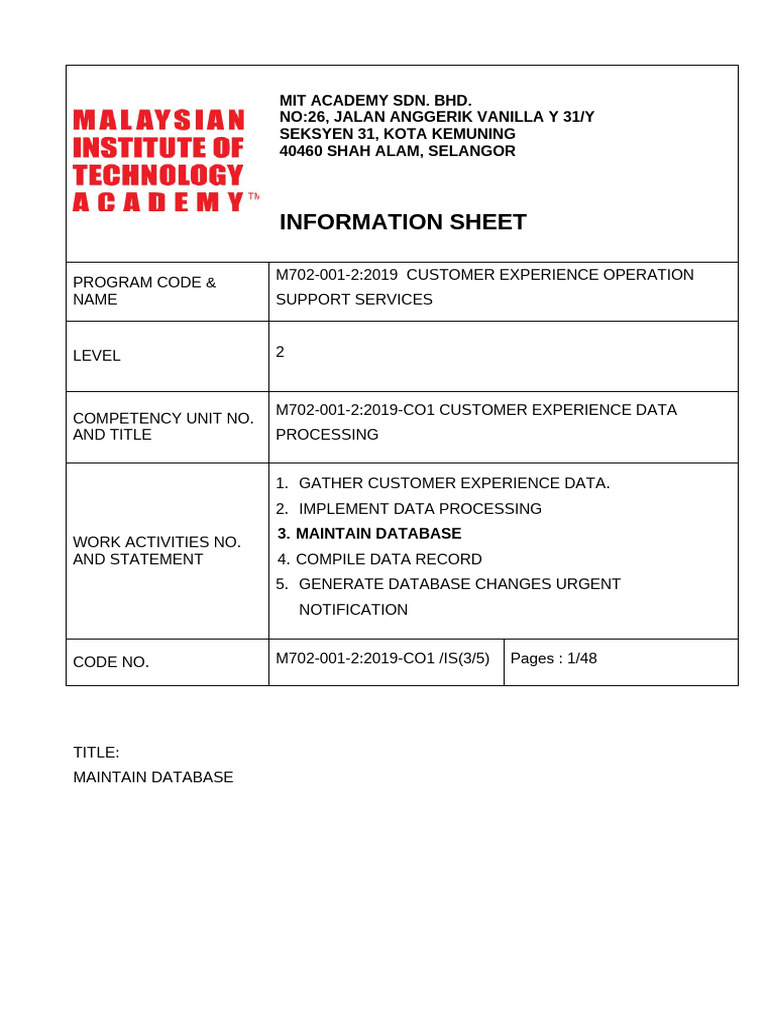 Database Maintenance for Customer Experience | PDF | Databases | Data