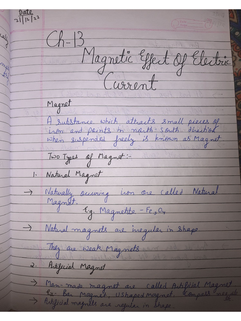 Class 10 CH - Magnetic Effects of Electric Current Notes | PDF