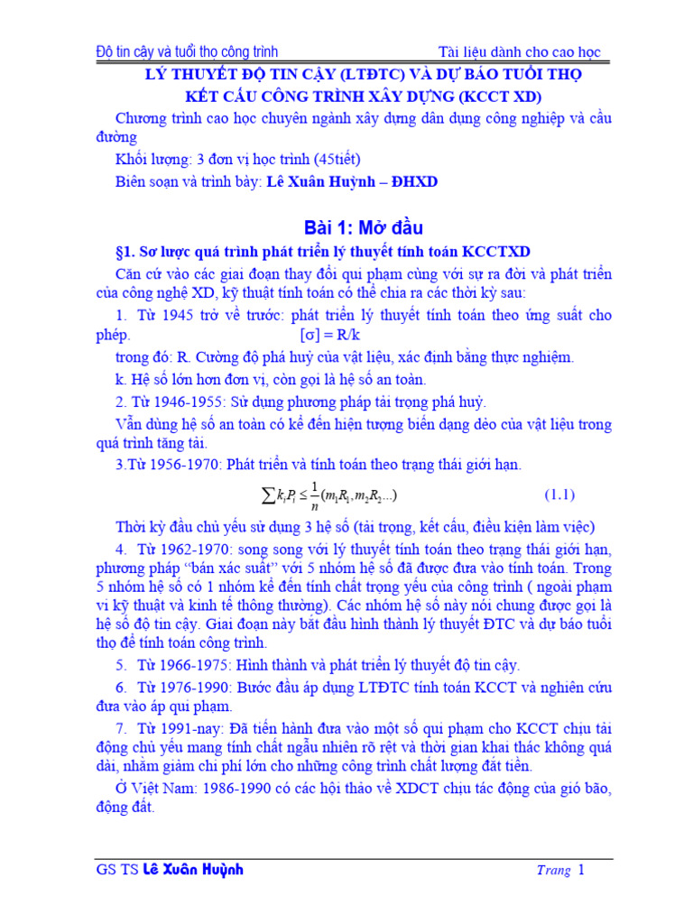 Ly Thuyet Do Tin Cay Va Tuoi Tho Cong Trinh Xay Dung | PDF