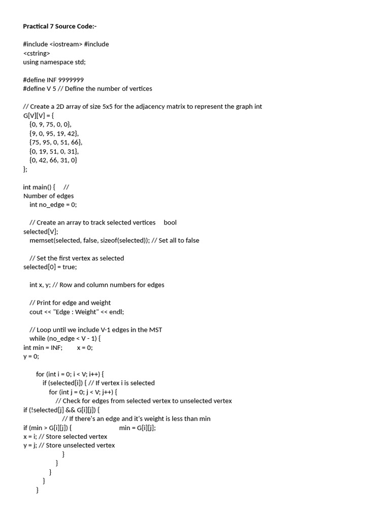 Prim's Algorithm C++ Implementation | PDF