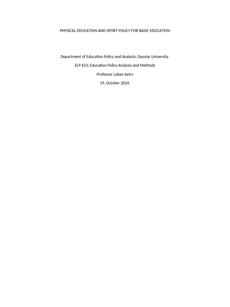 Physical Education Policy for Kenya Schools | PDF | Policy | Physical ...