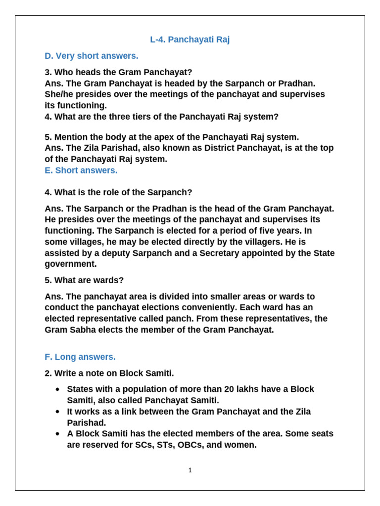 L4 Panchayati Raj.. Remaining Questions | PDF | Government Of India ...