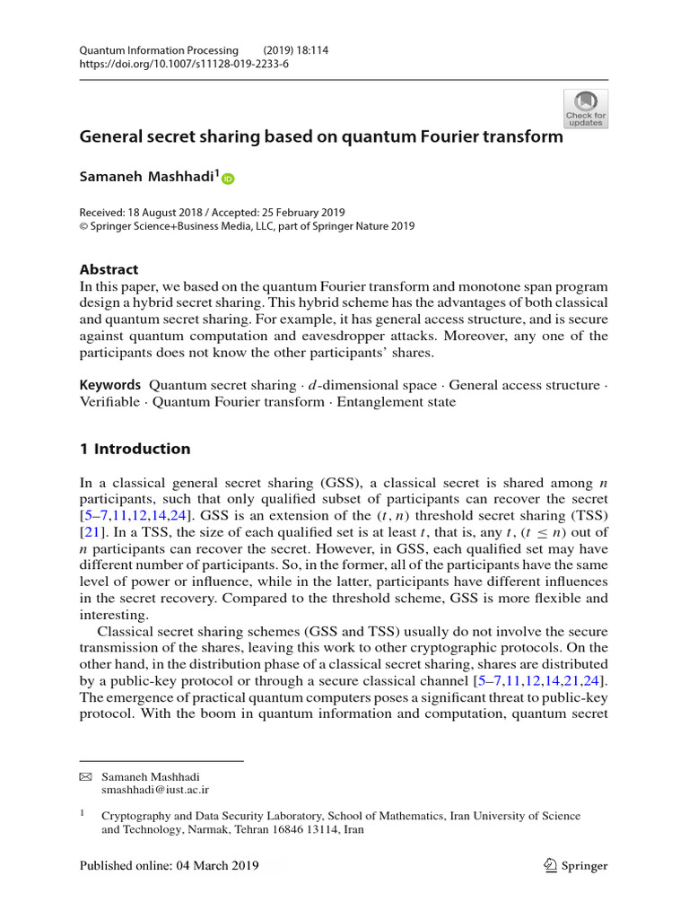 Quantum Fourier Transform Secret Sharing | PDF | Applied Mathematics ...