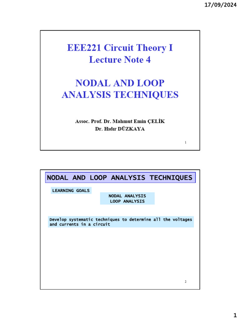 Eee221 2024 25 Fall Lecture Notes 4 Nodal And Loop Analysis Techniques