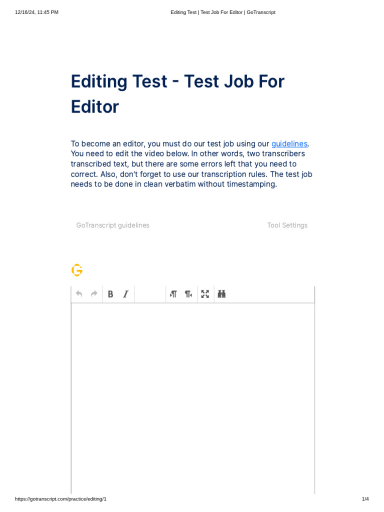 GoTranscript Editing Test Instructions | PDF