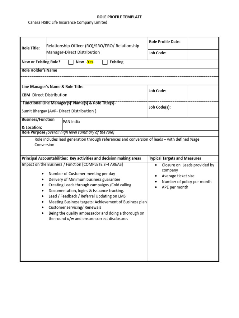 Relationship Officer Role Profile Template | PDF | Regulatory ...