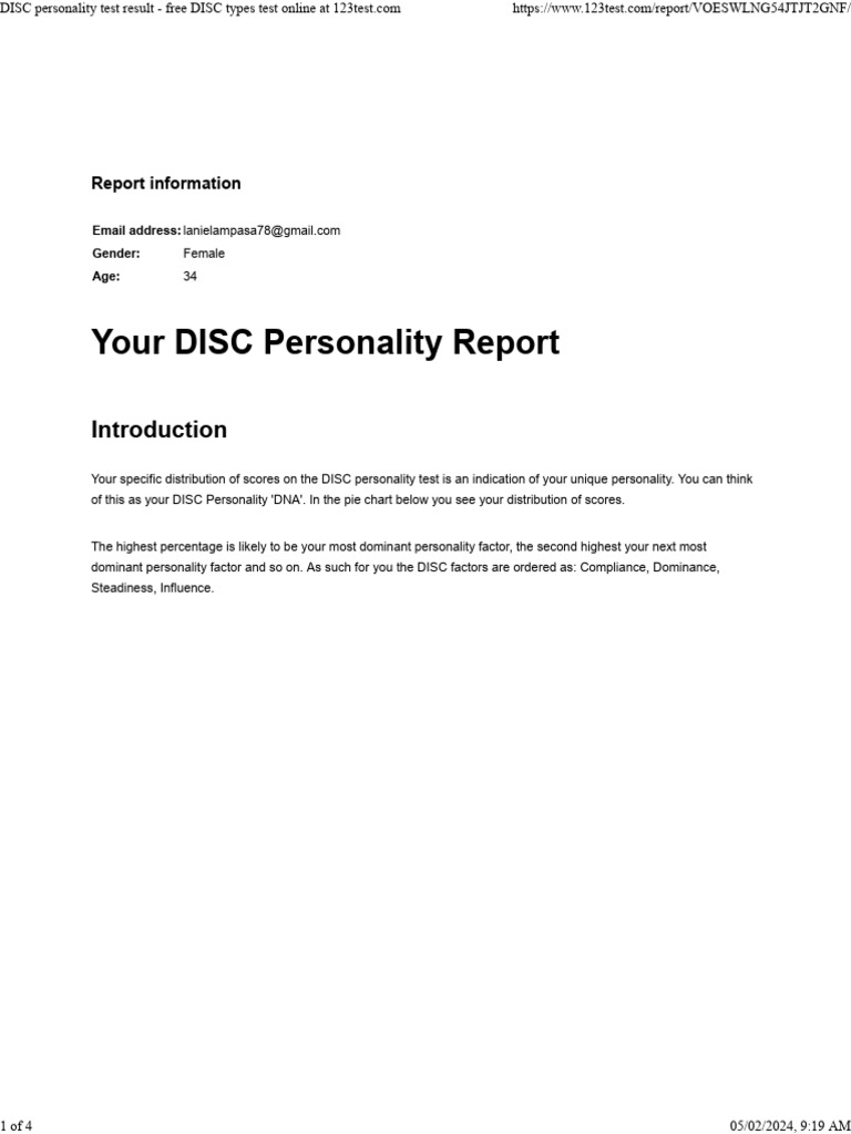DISC Personality Test Result - Free DISC Types Test Online at | PDF ...