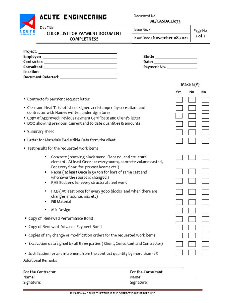 Payment Document Completeness Checklist | PDF | Building Engineering ...