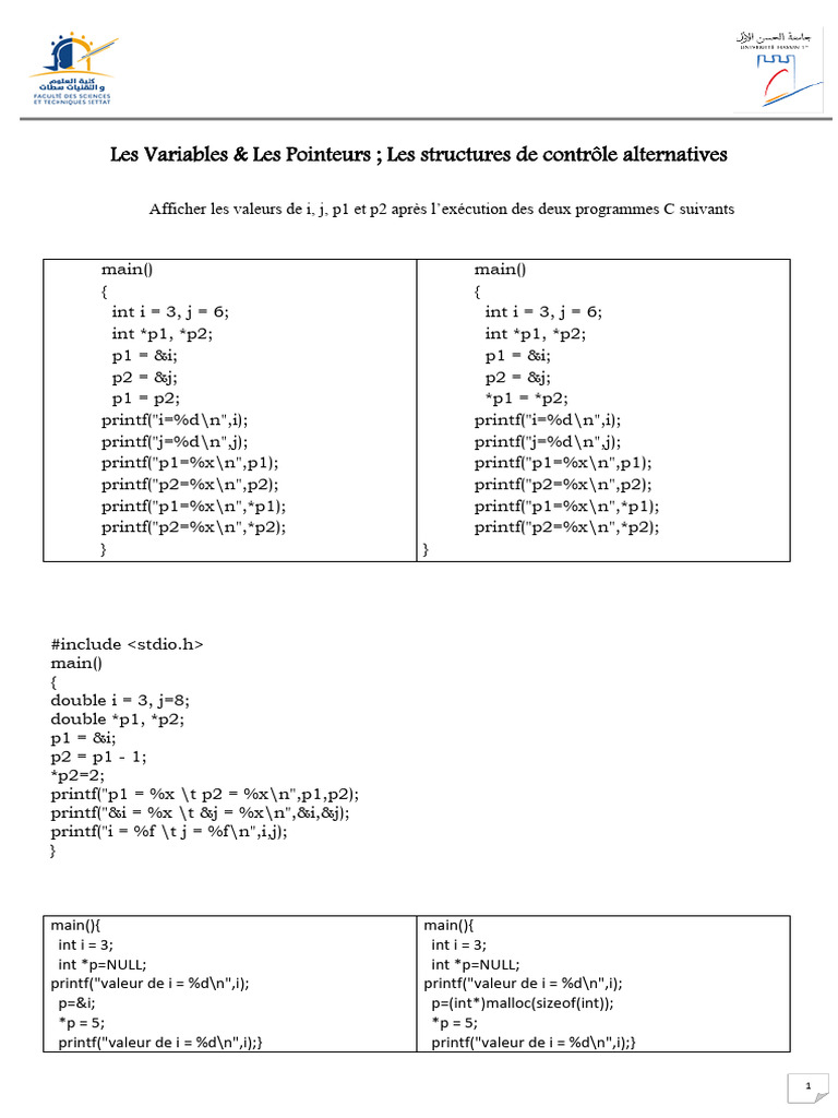 Exercices C sur Pointeurs et Mémoire | PDF | Pointeur (programmation ...