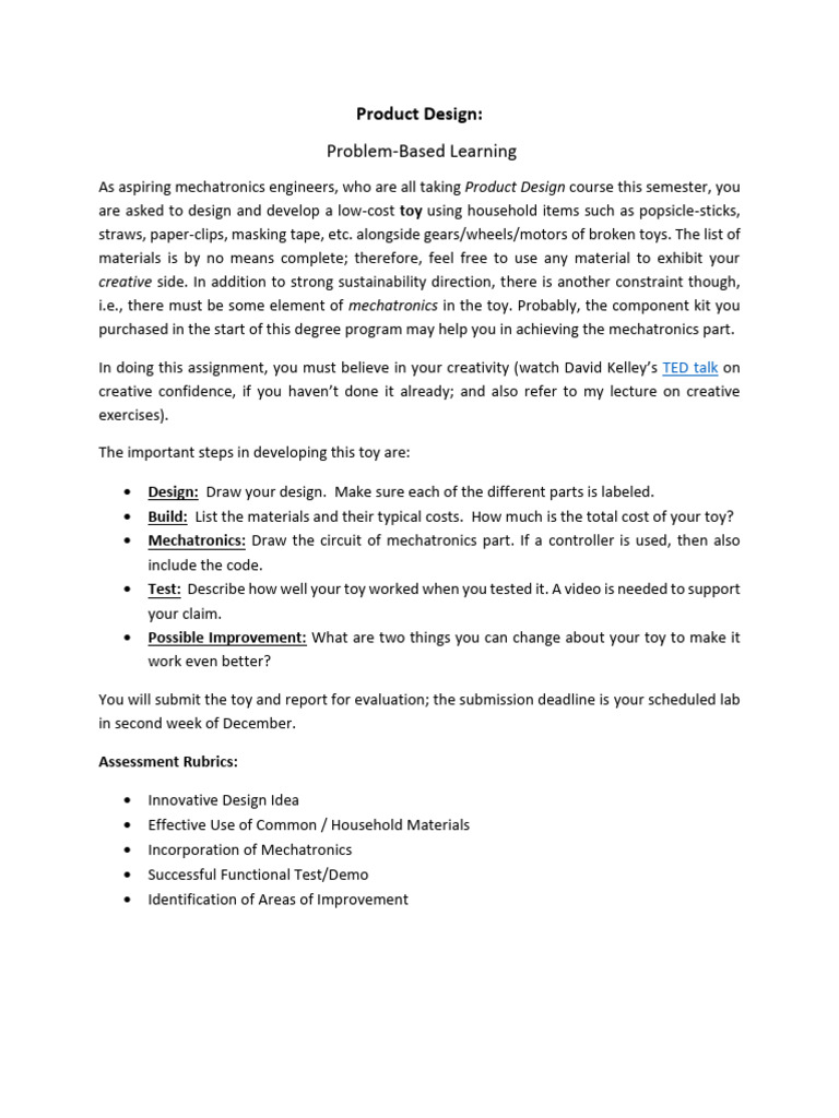 Mechatronics Toy Design Project Guide | PDF