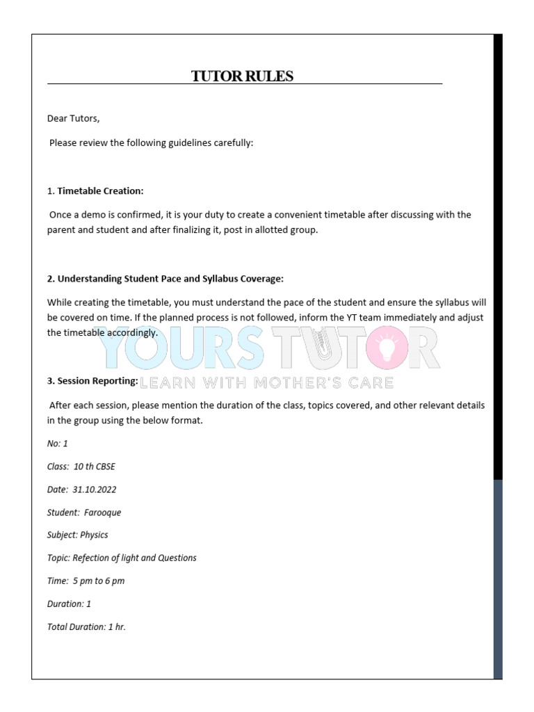 Tutor Rule Yourstutor | PDF | Communication