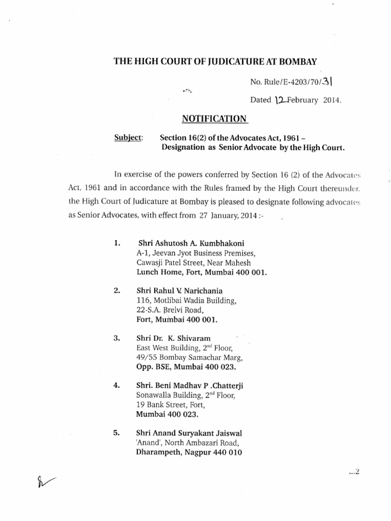 Senior Advocates Designation 2014 | PDF | Government Of India | Justice